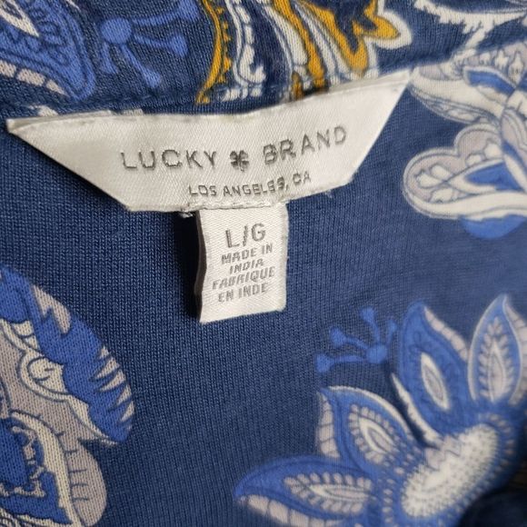 Lucky Brand Floral Print Peasant Top Large Blue Viscose - Picture 4 of 7
